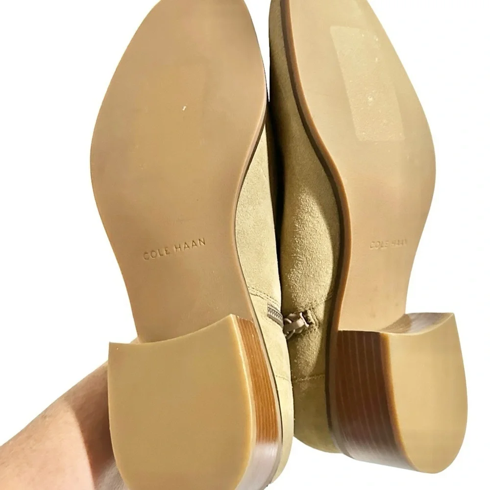 Cole Haan Holis Beige Suede Leather Block Heel Ankle Booties - 7.5B